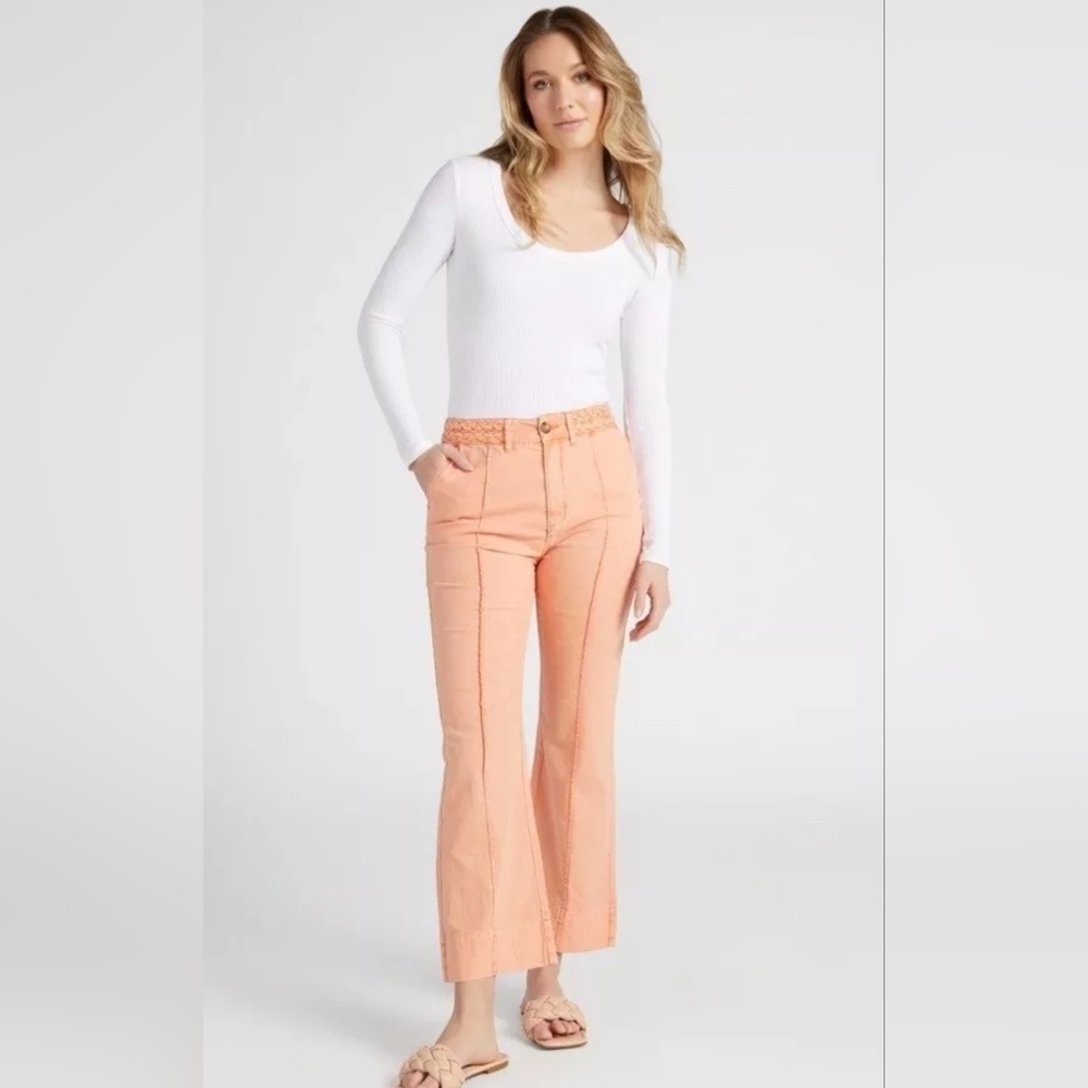 Habitual HR Cotton Linen Blend Cropped Kick Flare Pants Front Seam Braided 8/29